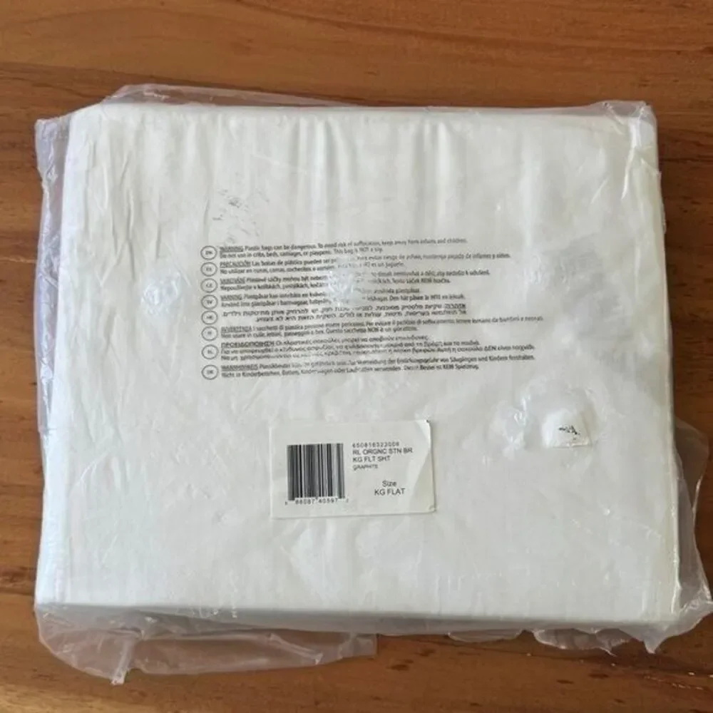 Ralph Lauren RL Organic Cotton Sateen Border King Flat Sheet Graphite/White NEW
